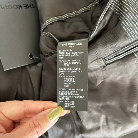 The Kooples Mens 100% Wool Slim Fit Blazer Jacket Black and White Stripe Size 50 - Picture 6 of 8